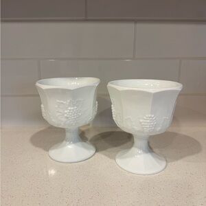 White Milk Glass Compote Goblets - Set of 2